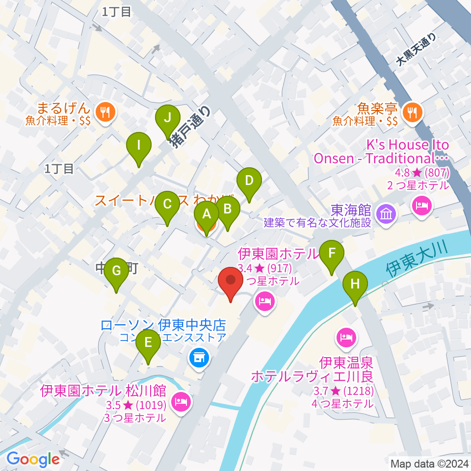 エフエム伊東なぎさステーション周辺のカフェ一覧地図