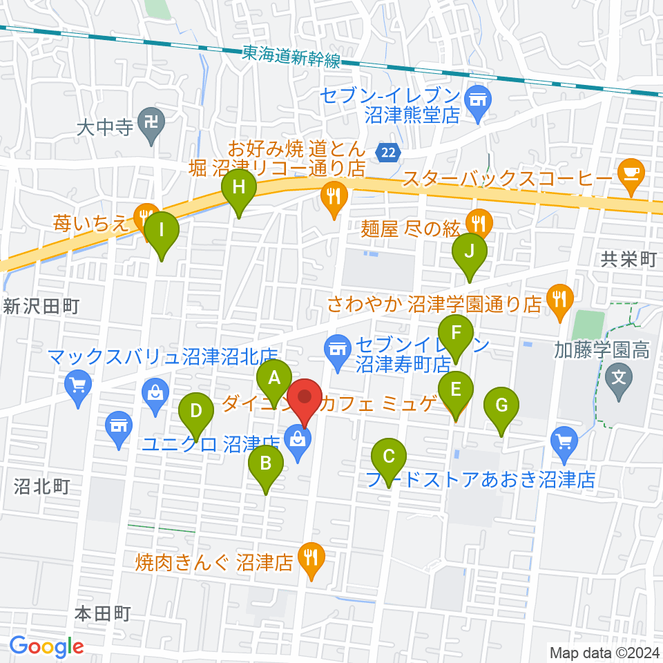 沼津コーストエフエム周辺のカフェ一覧地図