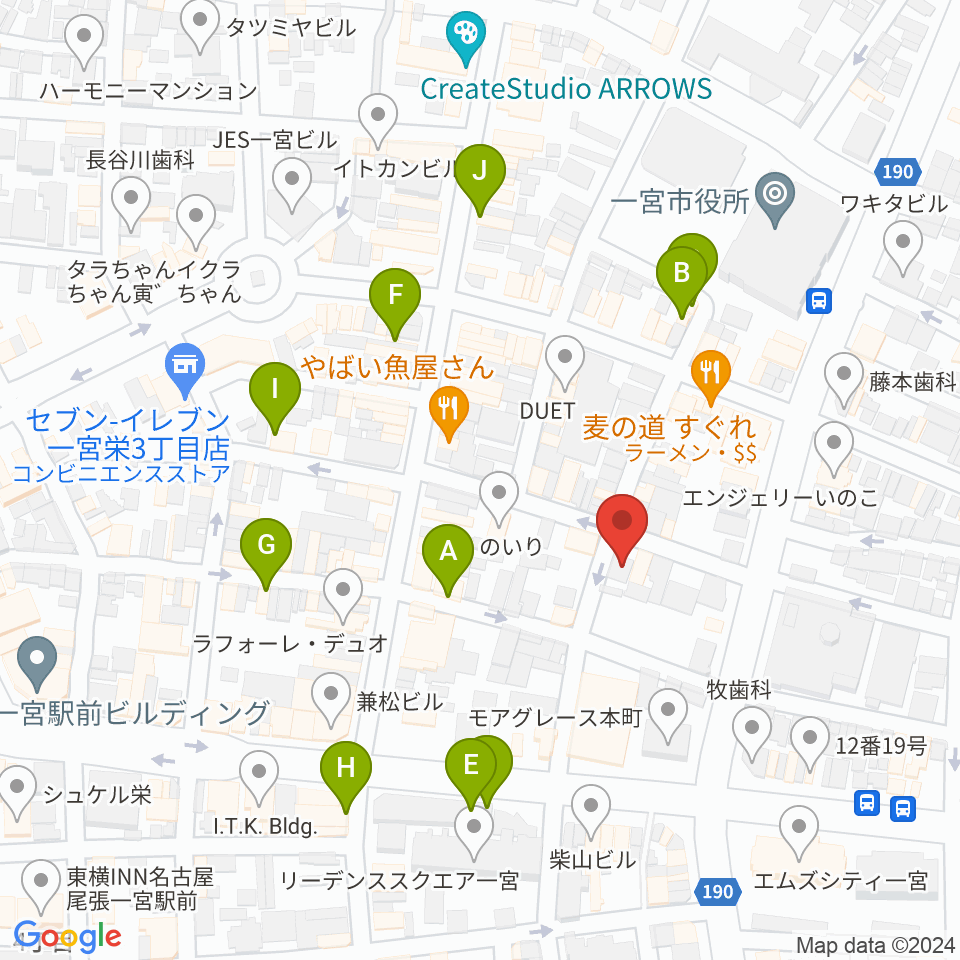 FMいちのみや周辺のカフェ一覧地図