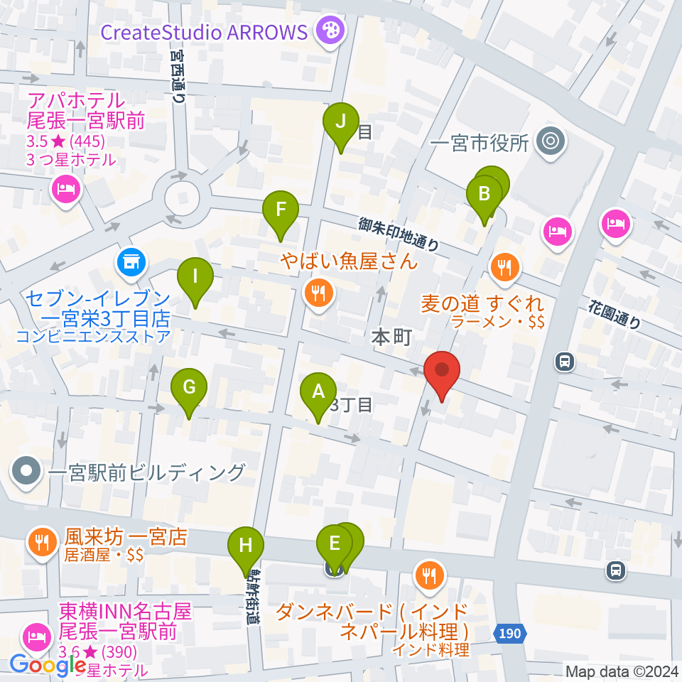 FMいちのみや周辺のカフェ一覧地図