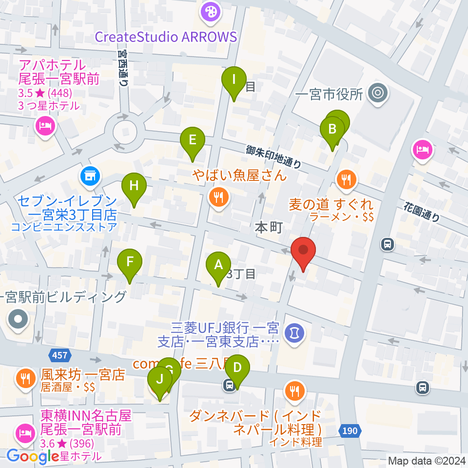 FMいちのみや周辺のカフェ一覧地図