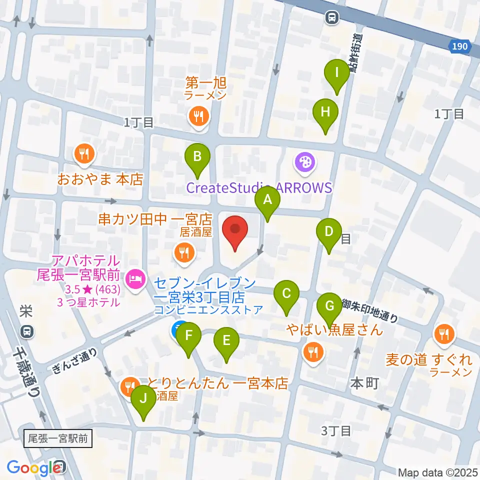FMいちのみや周辺のカフェ一覧地図