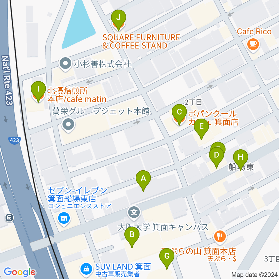 タッキー816 みのおエフエム周辺のカフェ一覧地図