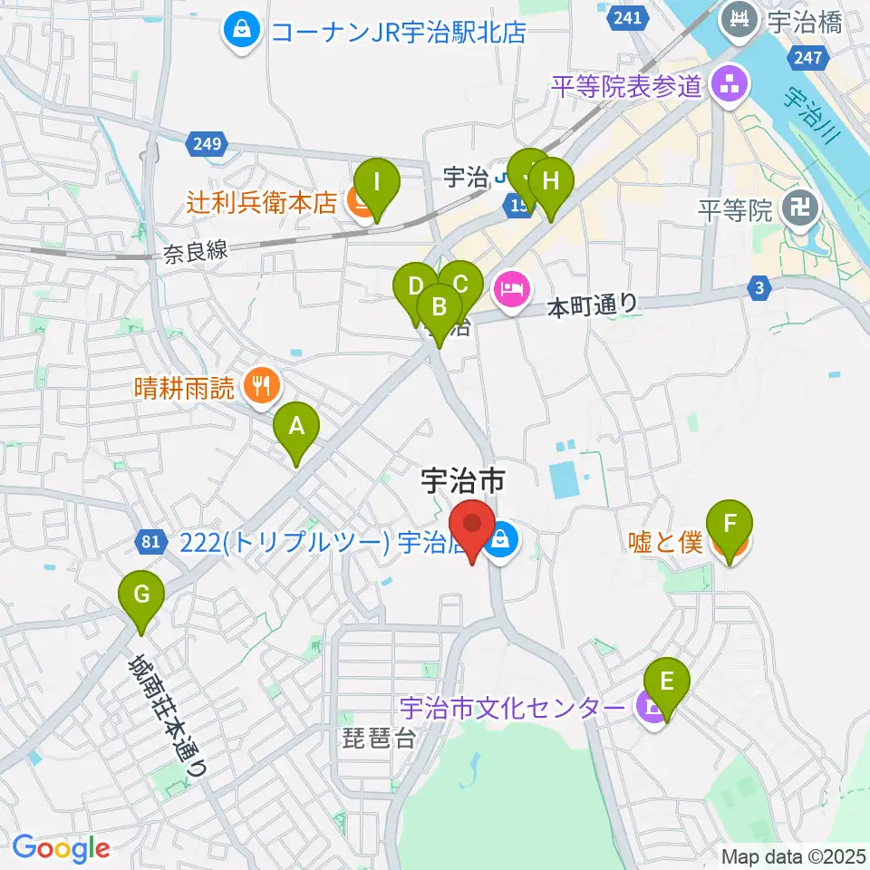 FMうじ周辺のカフェ一覧地図