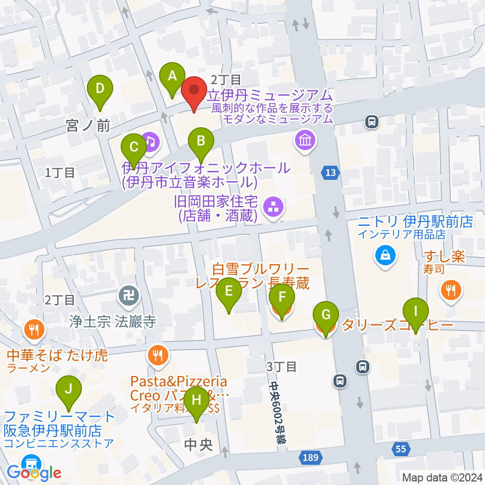 ハッピーエフエムいたみ周辺のカフェ一覧地図