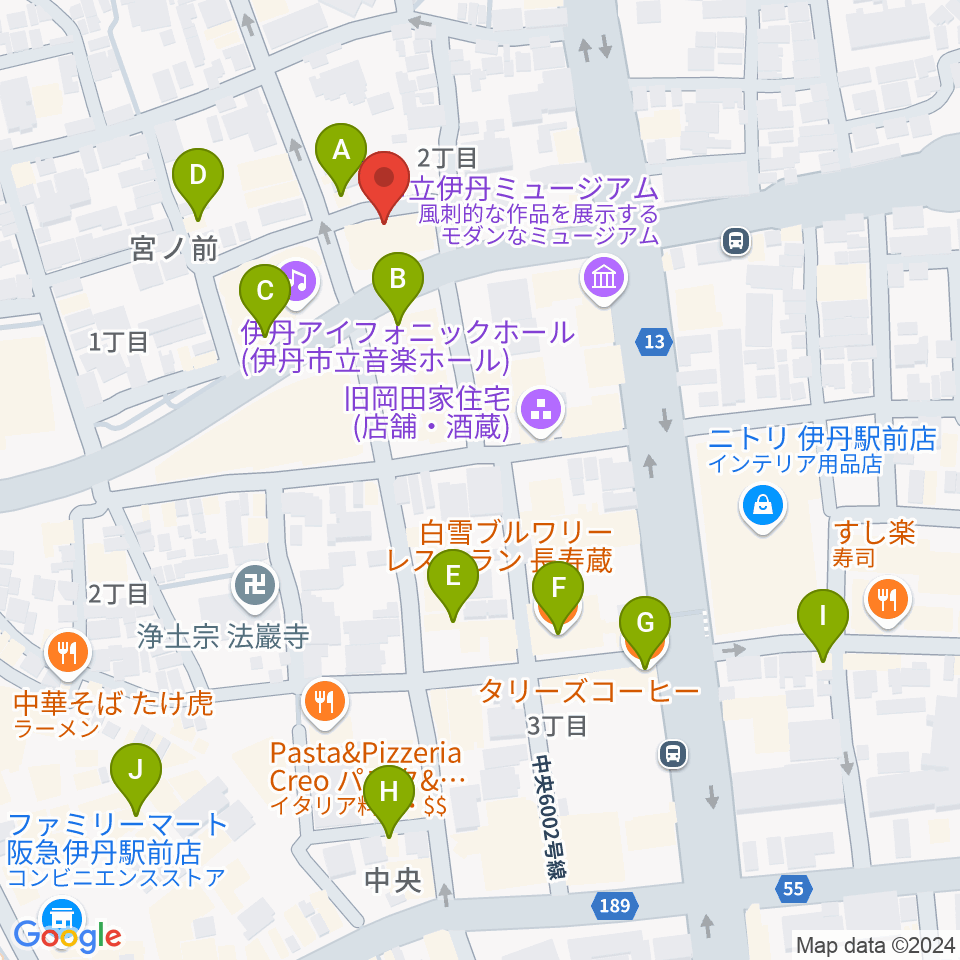 ハッピーエフエムいたみ周辺のカフェ一覧地図