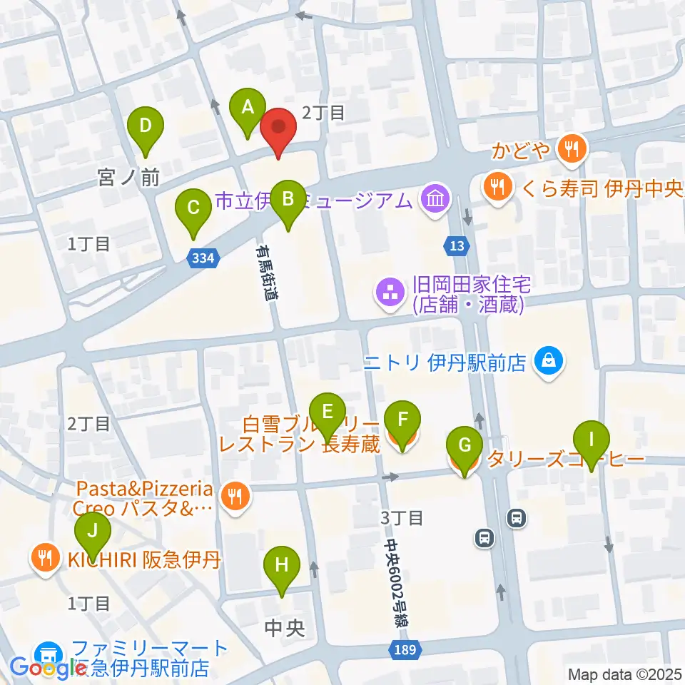 ハッピーエフエムいたみ周辺のカフェ一覧地図