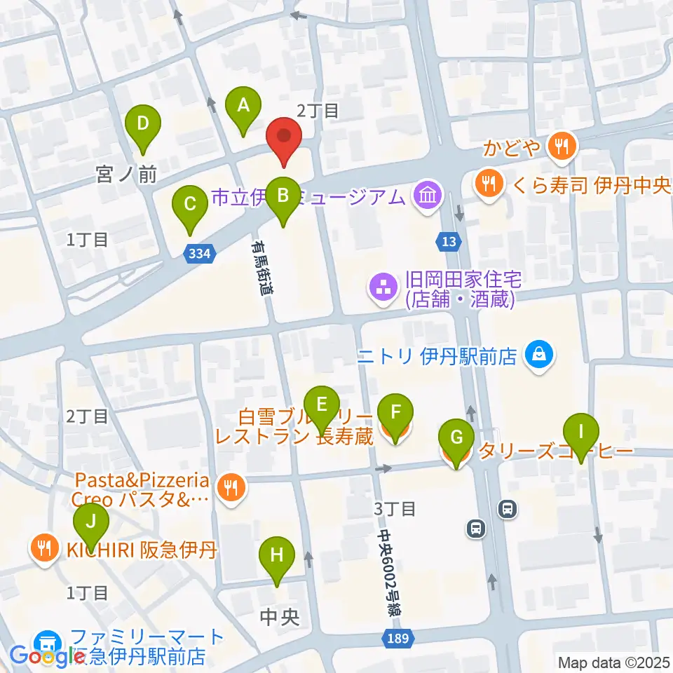 ハッピーエフエムいたみ周辺のカフェ一覧地図