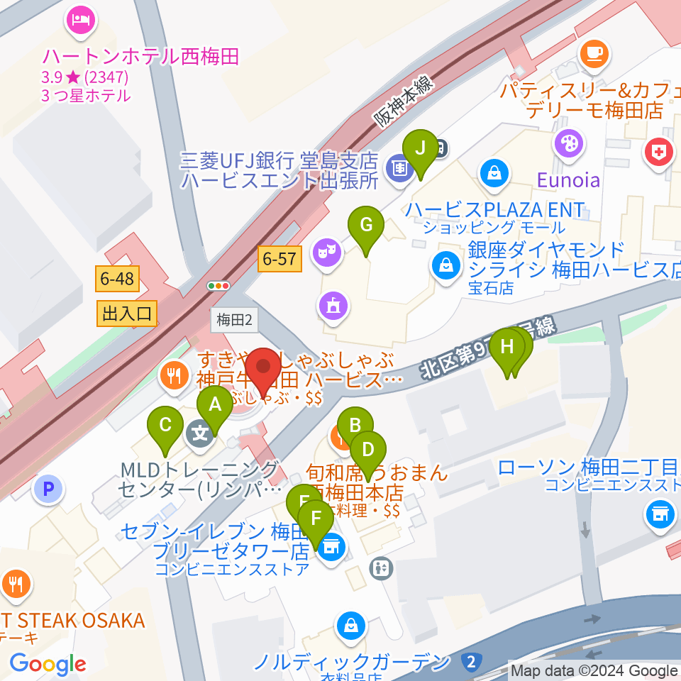 ウメダFM Be Happy!789周辺のカフェ一覧地図