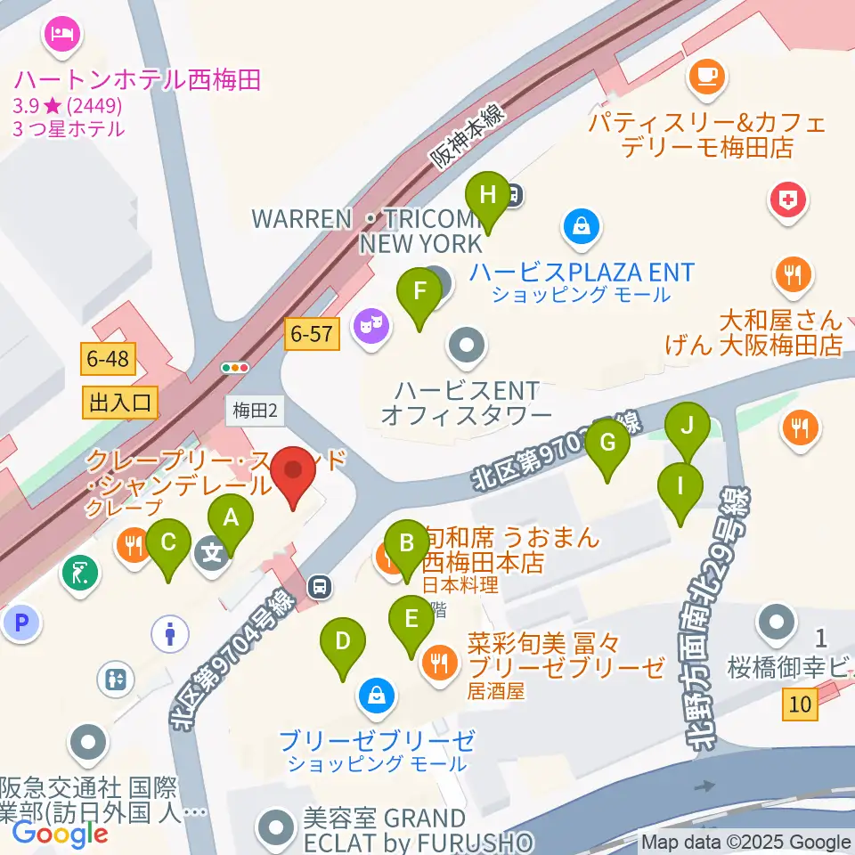 ウメダFM Be Happy!789周辺のカフェ一覧地図