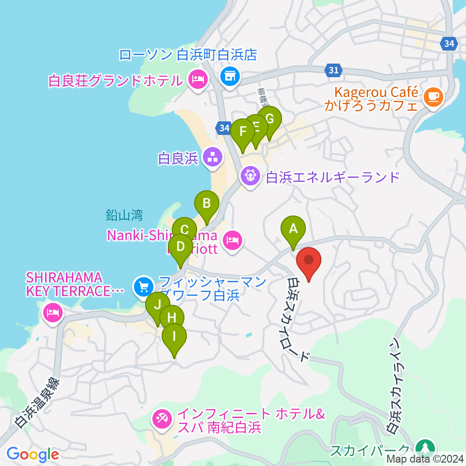 南紀白浜FMビーチステーション周辺のカフェ一覧地図