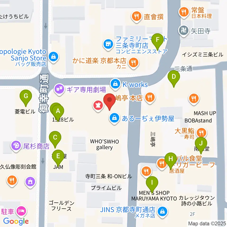 京都三条ラジオカフェ周辺のカフェ一覧地図