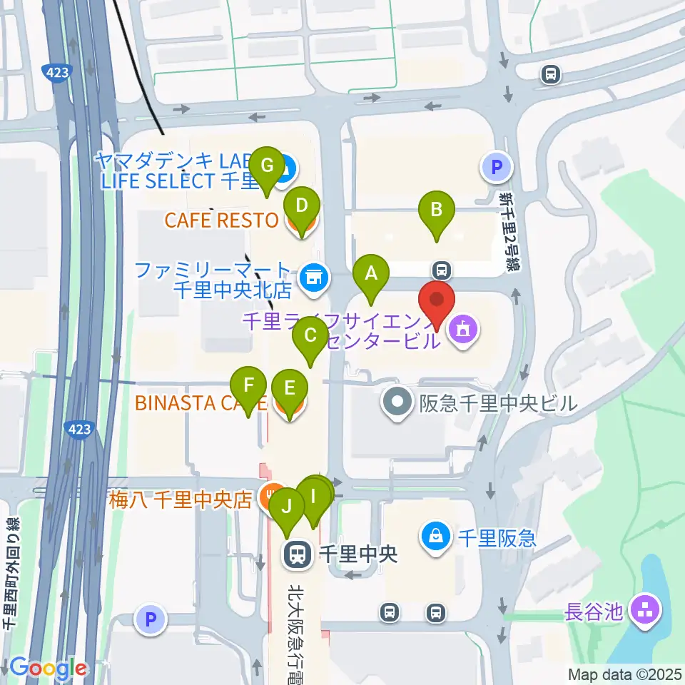 FM千里周辺のカフェ一覧地図
