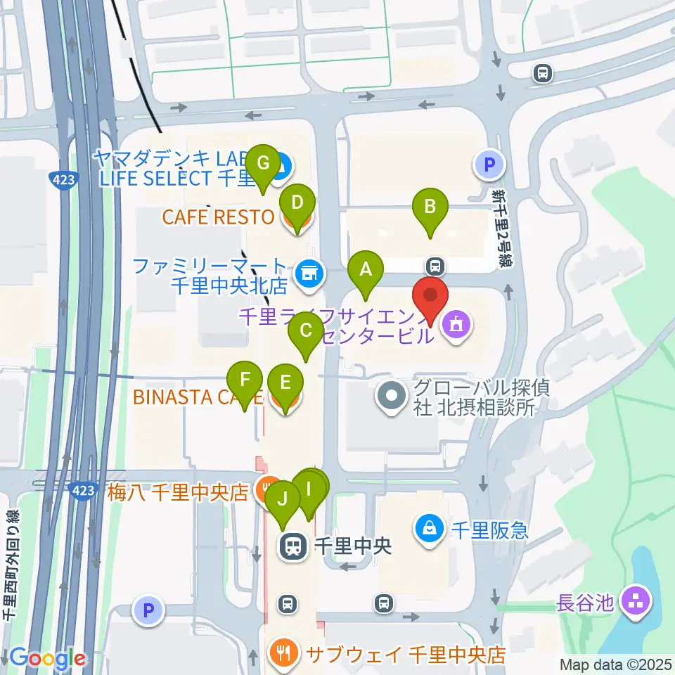 FM千里周辺のカフェ一覧地図