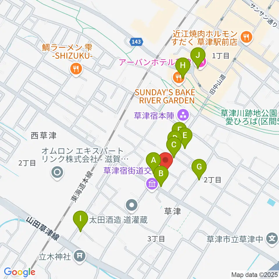 えふえむ草津周辺のカフェ一覧地図