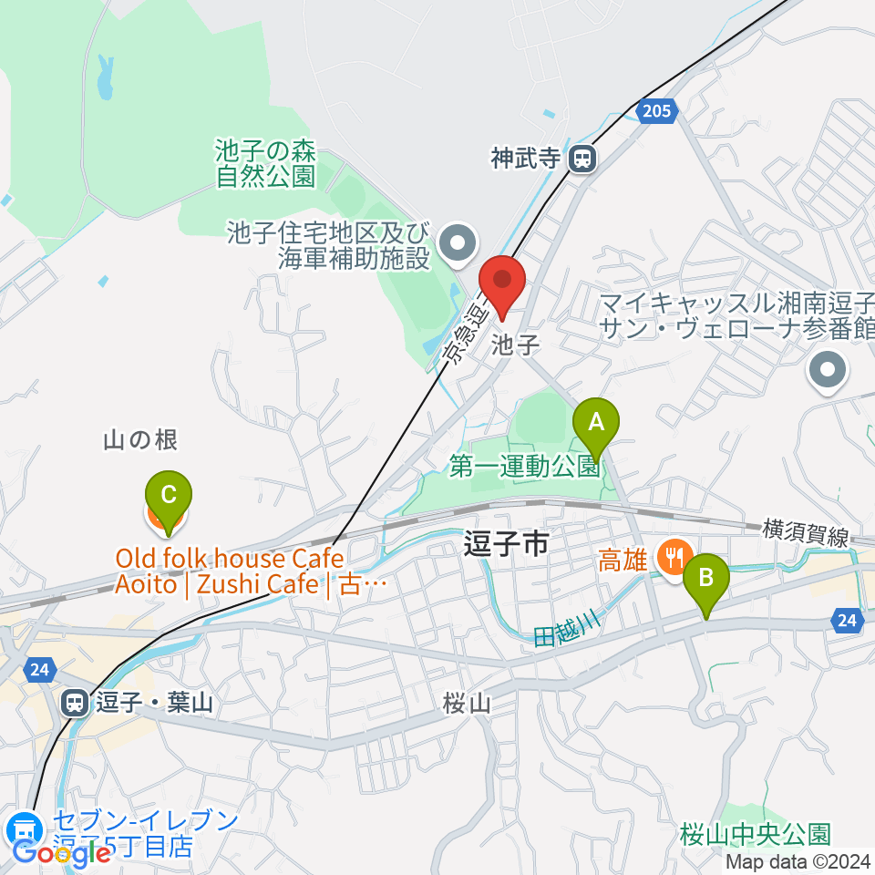 湘南ビーチFM周辺のカフェ一覧地図