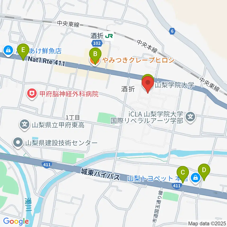 エフエム甲府周辺のカフェ一覧地図