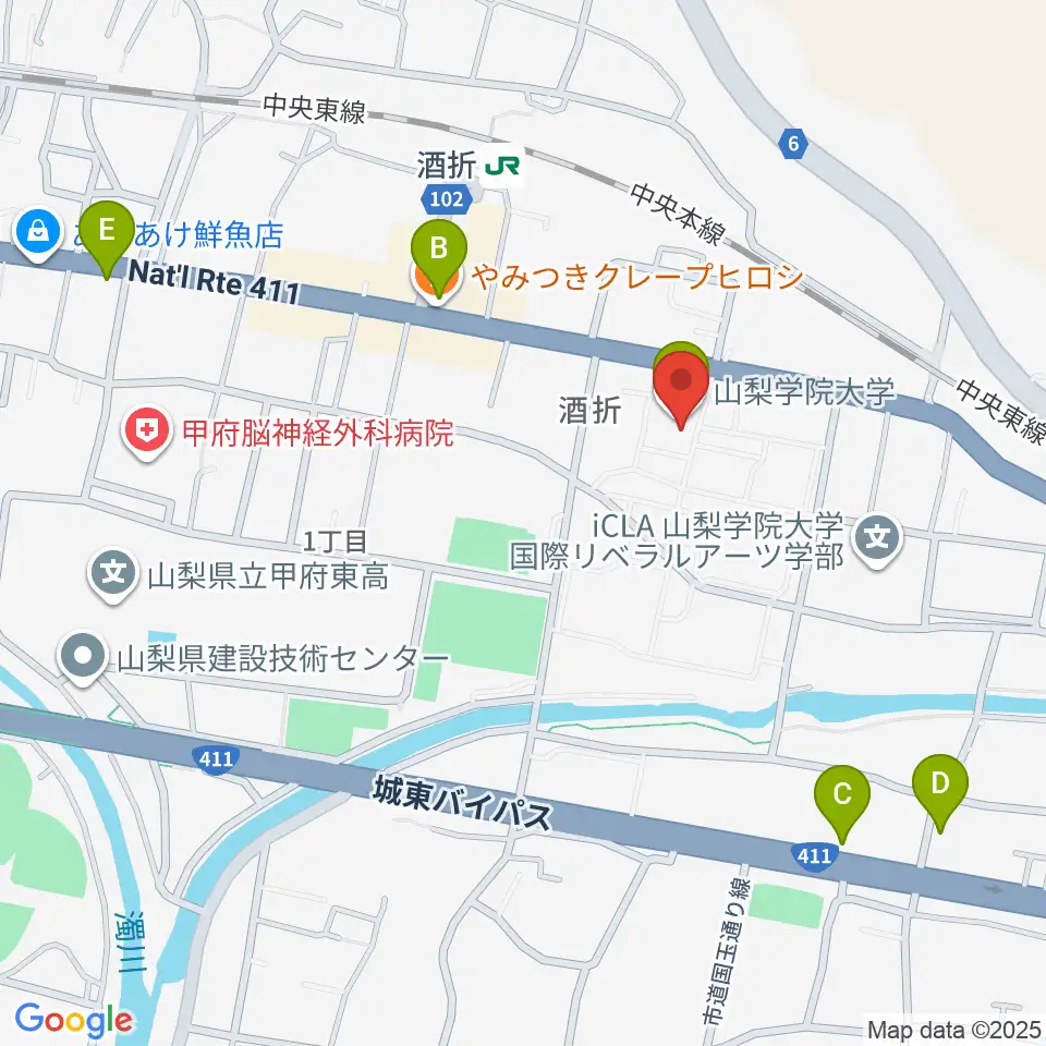 エフエム甲府周辺のカフェ一覧地図