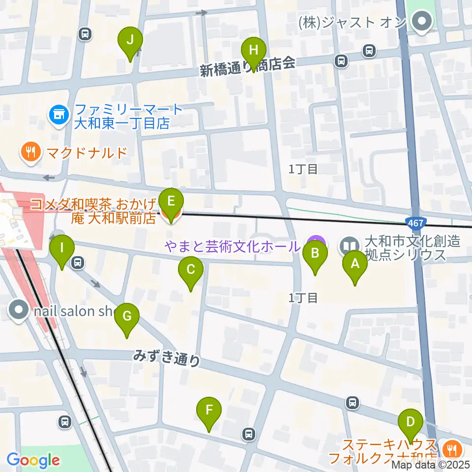FMやまと周辺のカフェ一覧地図