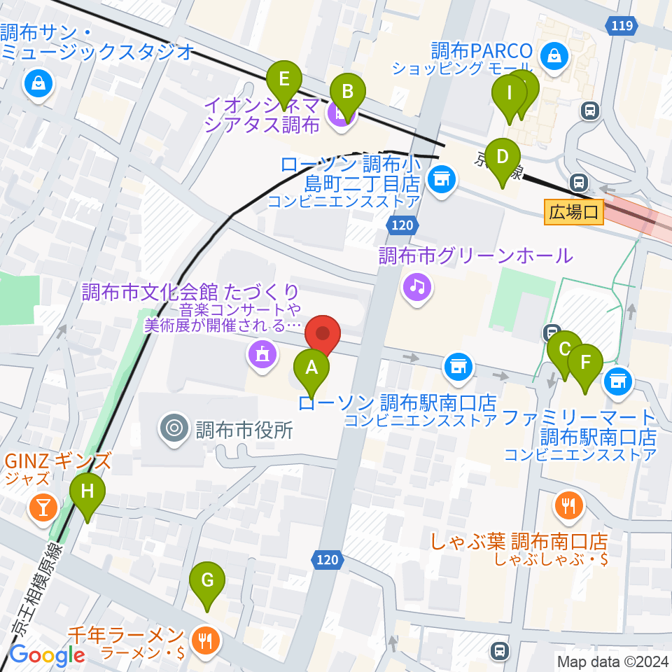 調布FM周辺のカフェ一覧地図