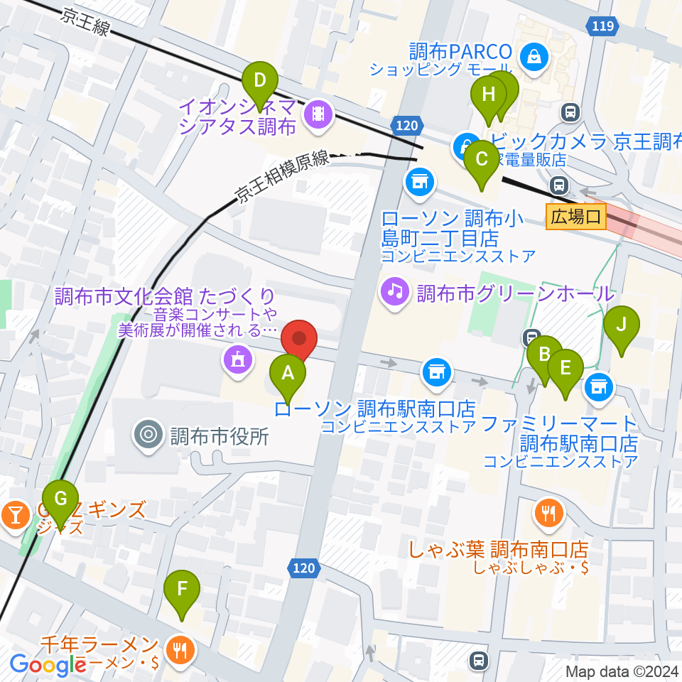 調布FM周辺のカフェ一覧地図