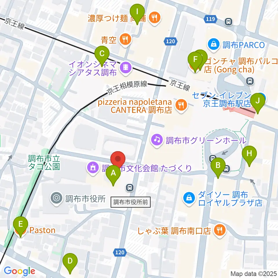 調布FM周辺のカフェ一覧地図