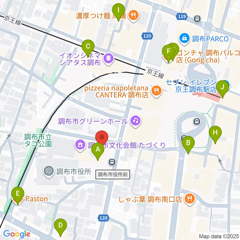 調布FM周辺のカフェ一覧地図