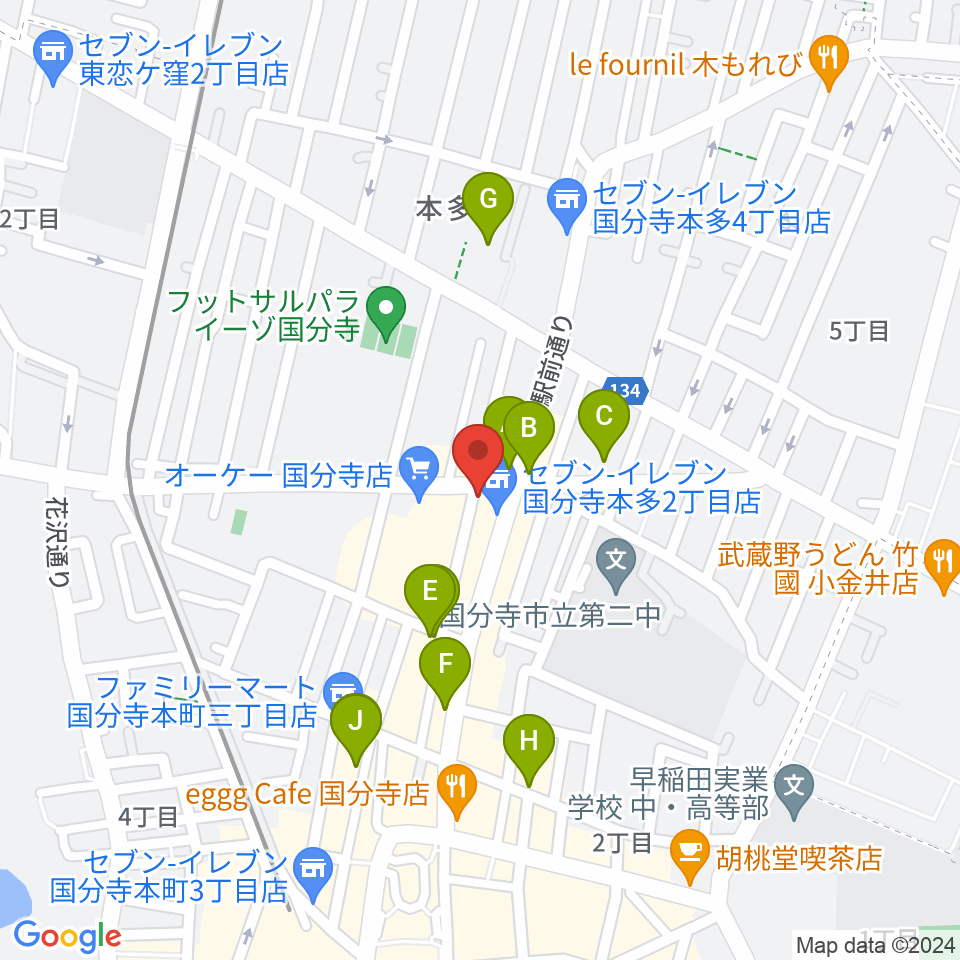 国分寺クラスタ周辺のカフェ一覧地図