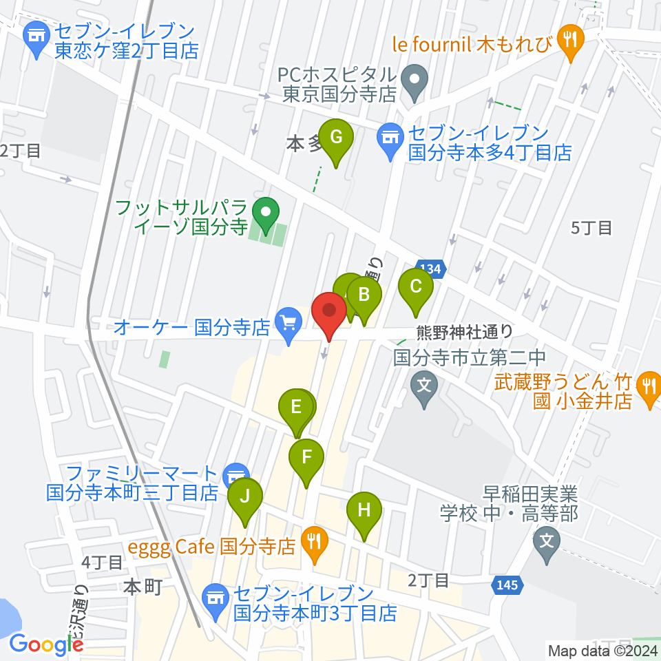 国分寺クラスタ周辺のカフェ一覧地図