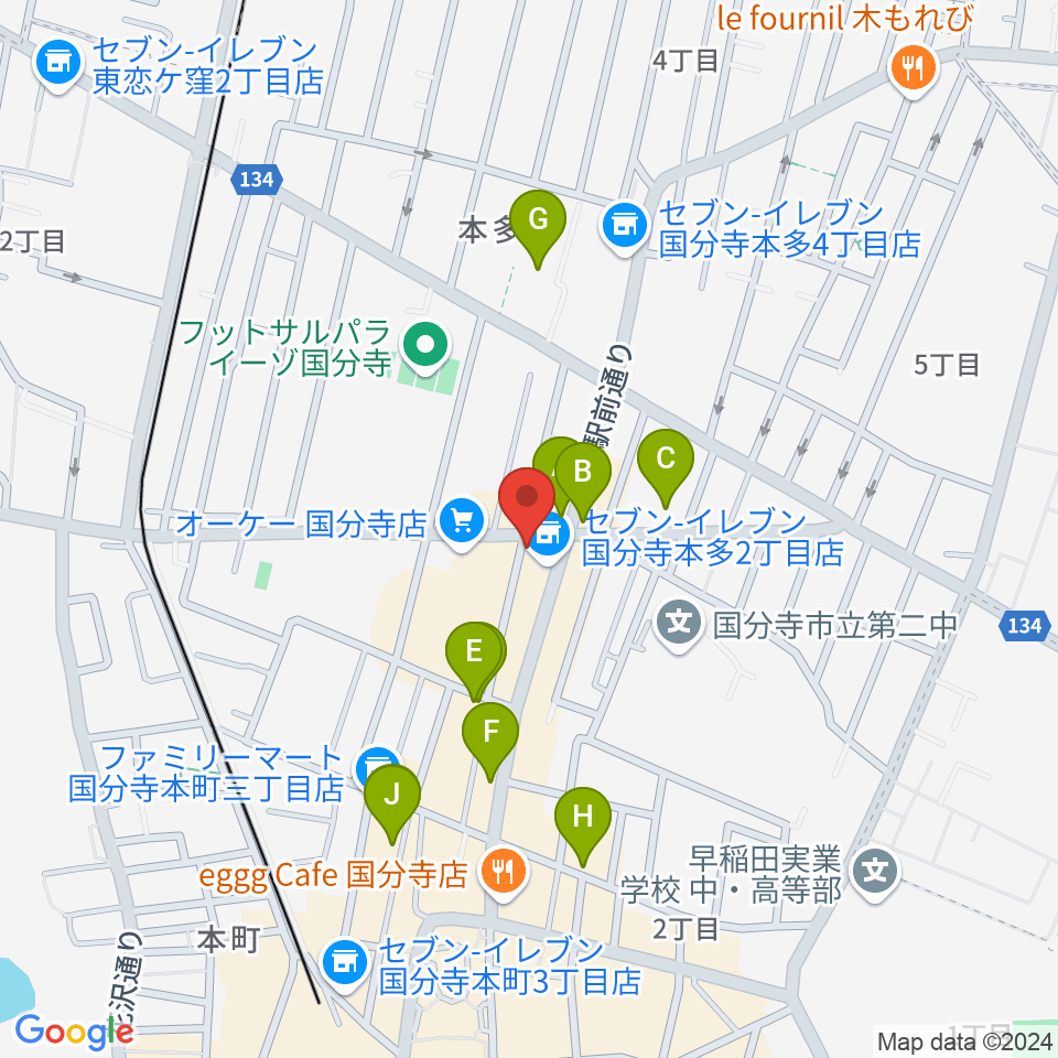 国分寺クラスタ周辺のカフェ一覧地図