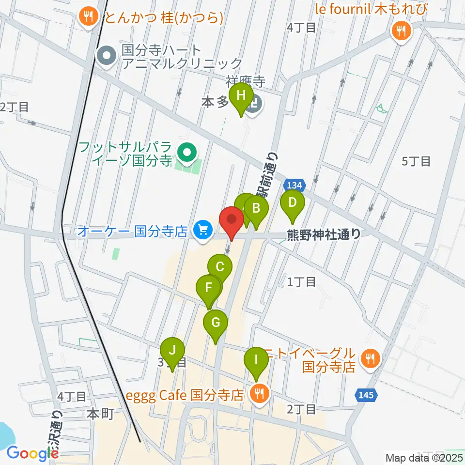 国分寺クラスタ周辺のカフェ一覧地図
