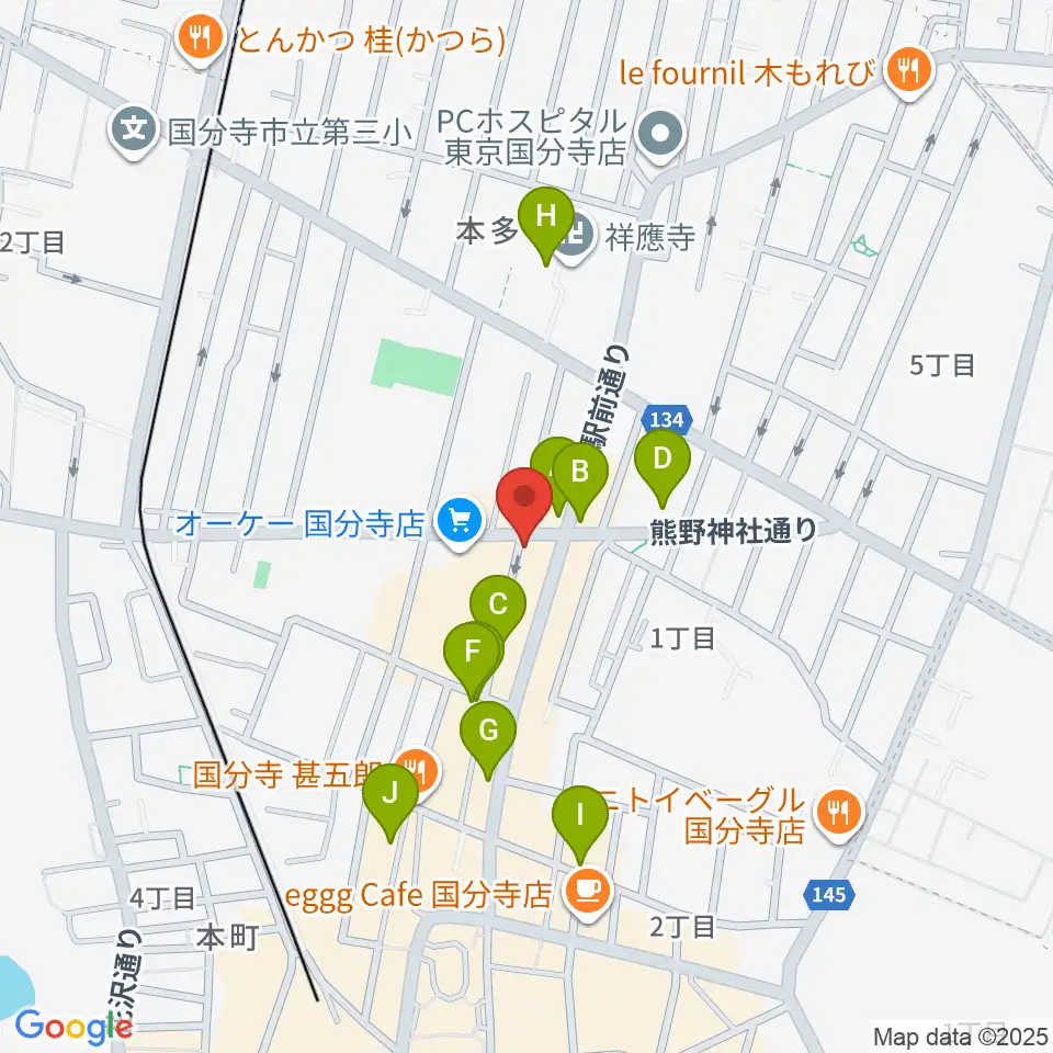 国分寺クラスタ周辺のカフェ一覧地図