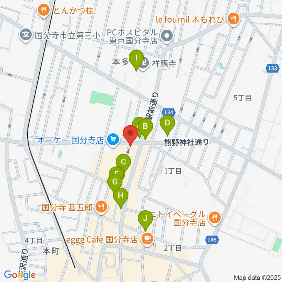 国分寺クラスタ周辺のカフェ一覧地図