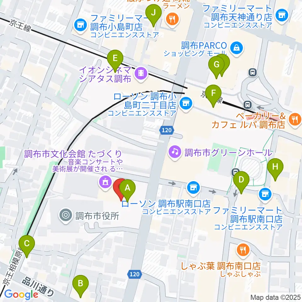 調布市文化会館たづくり周辺のカフェ一覧地図