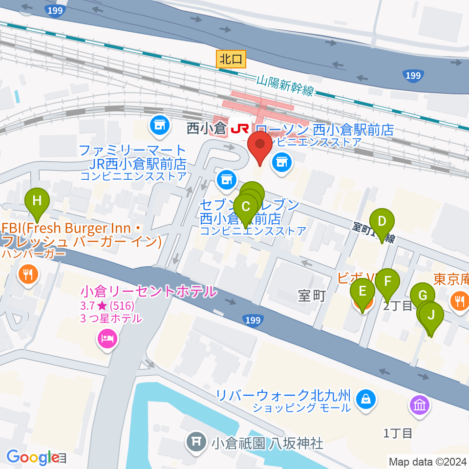 小倉 LIVE SPOT WOW！周辺のカフェ一覧地図