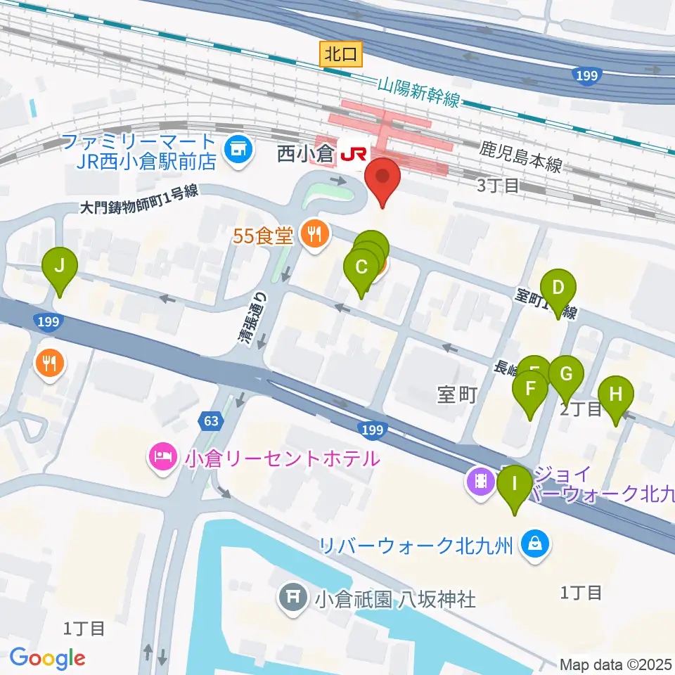 小倉 LIVE SPOT WOW！周辺のカフェ一覧地図