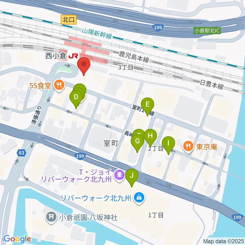 小倉 LIVE SPOT WOW！周辺のカフェ一覧地図