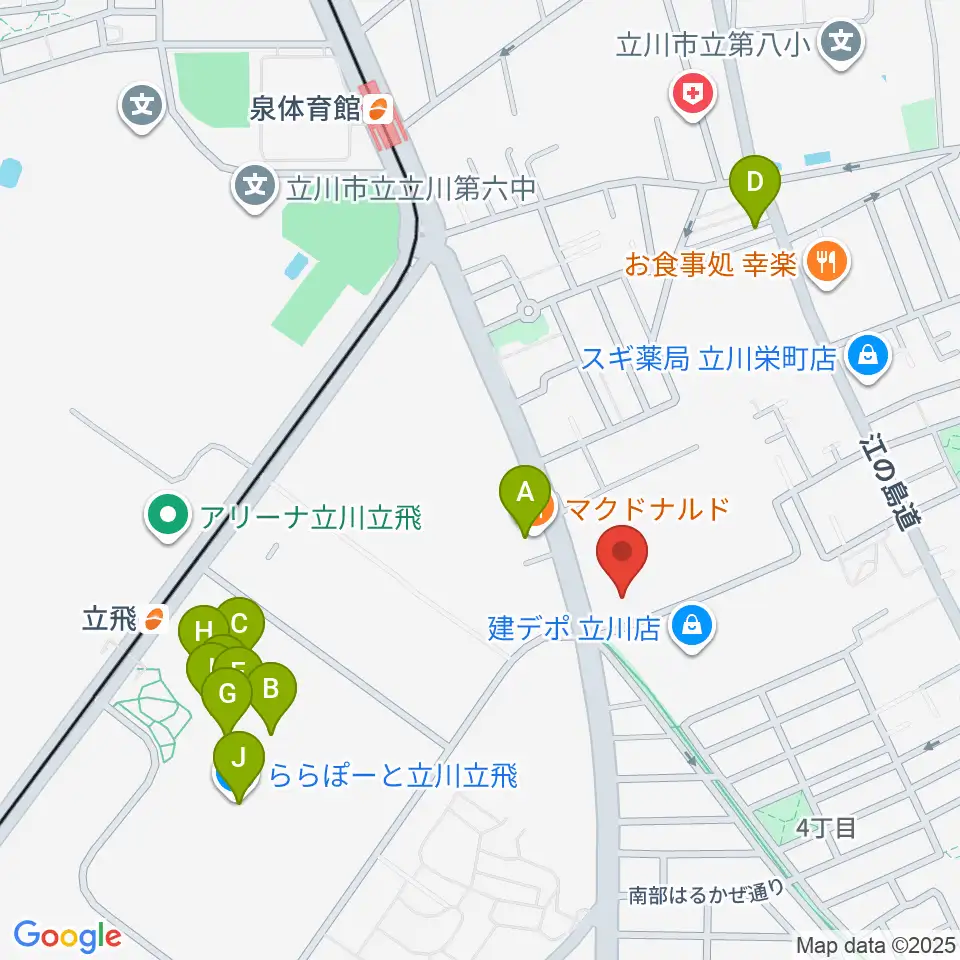 エフエムたちかわ周辺のカフェ一覧地図