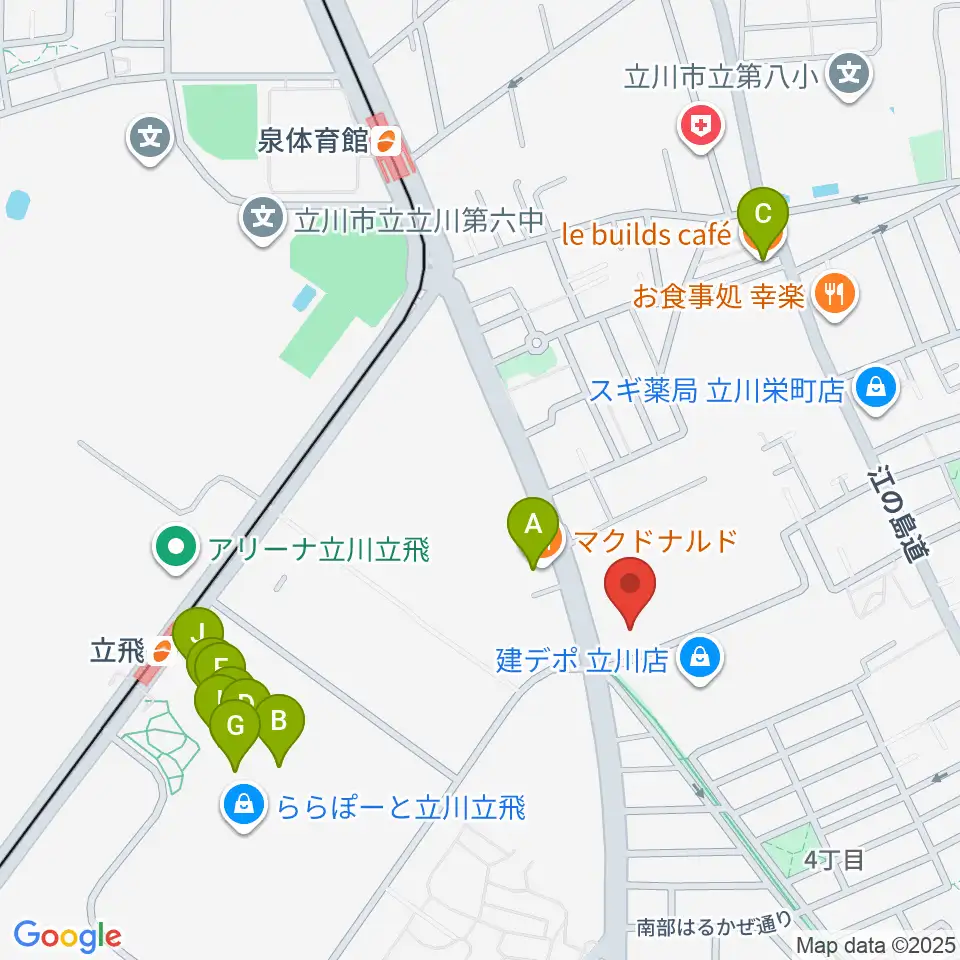 エフエムたちかわ周辺のカフェ一覧地図