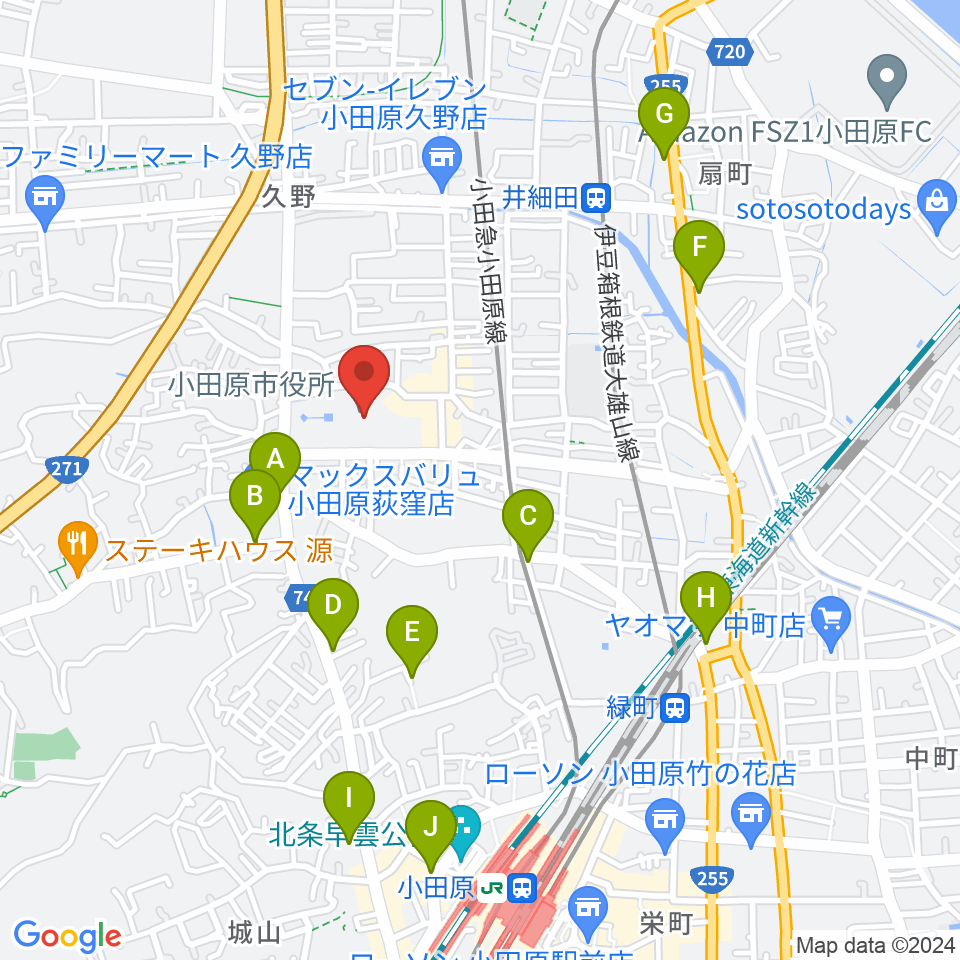 FMおだわら周辺のカフェ一覧地図