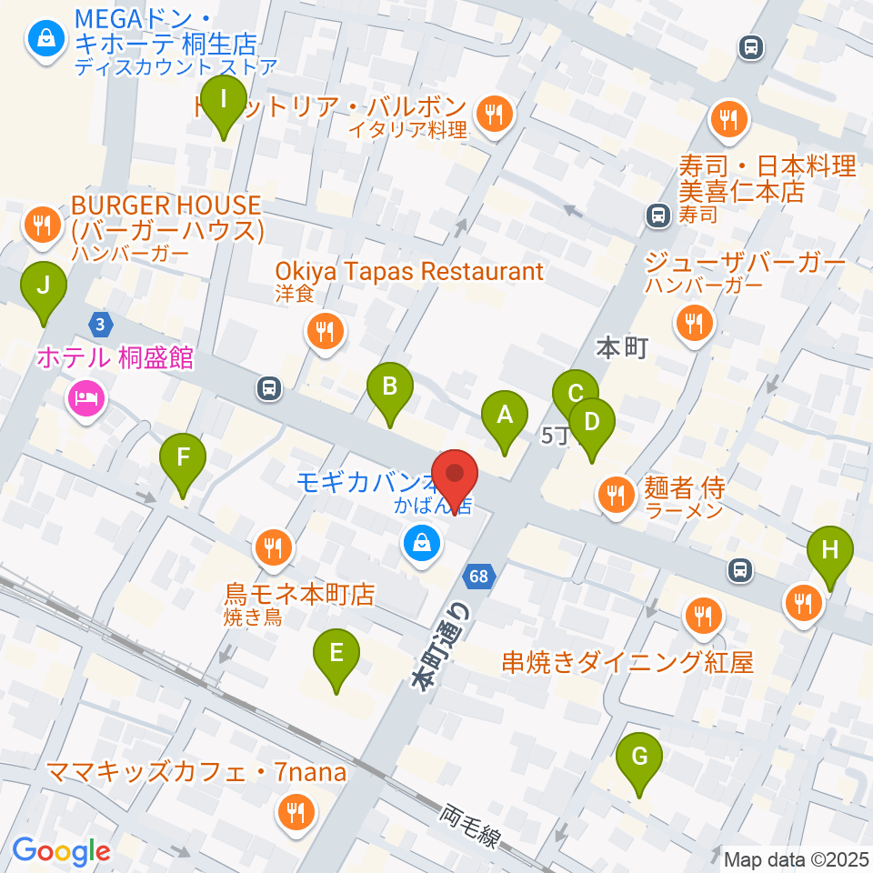 FM桐生周辺のカフェ一覧地図