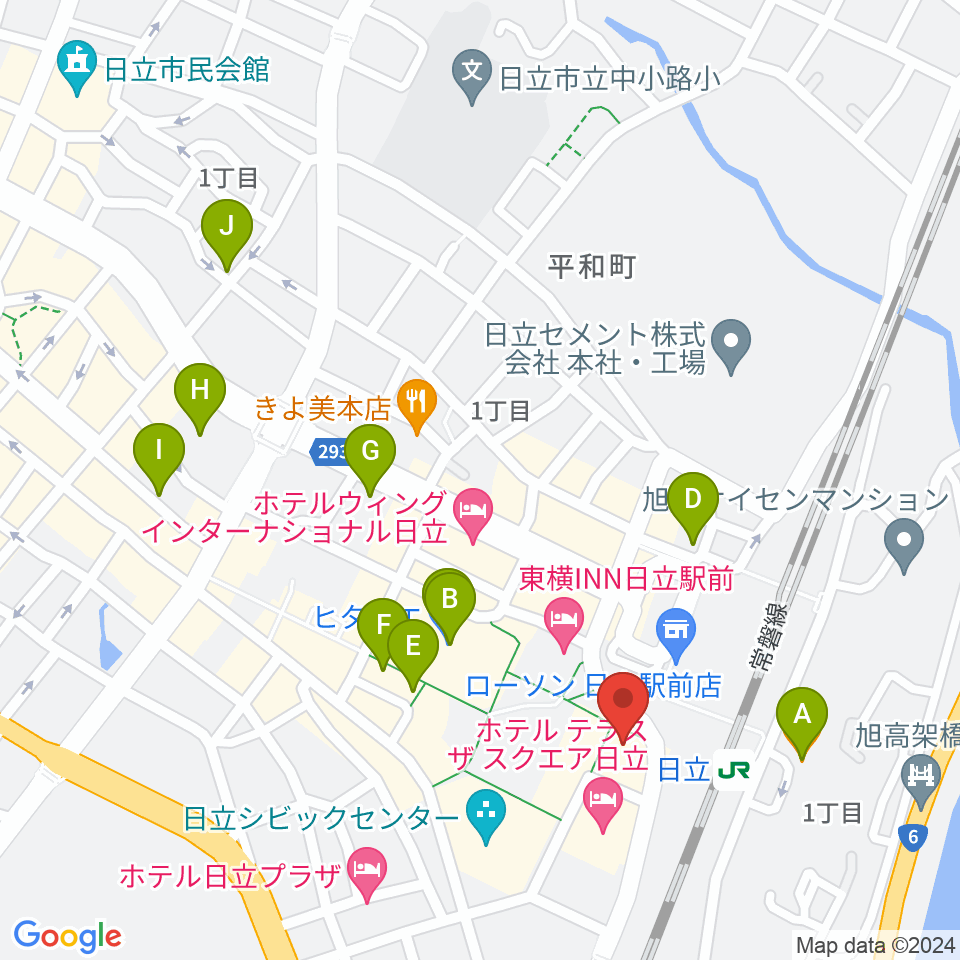 FMひたち周辺のカフェ一覧地図