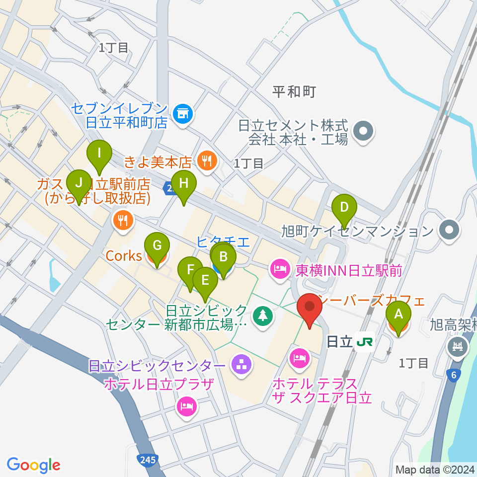 FMひたち周辺のカフェ一覧地図