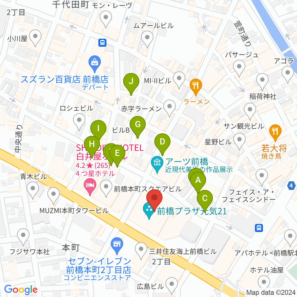 M-wave まえばしCITYエフエム周辺のカフェ一覧地図