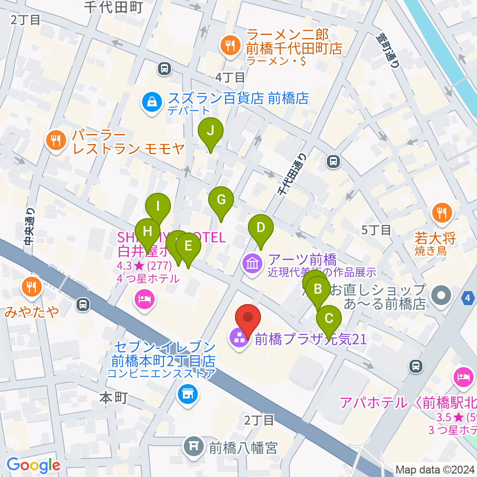 M-wave まえばしCITYエフエム周辺のカフェ一覧地図