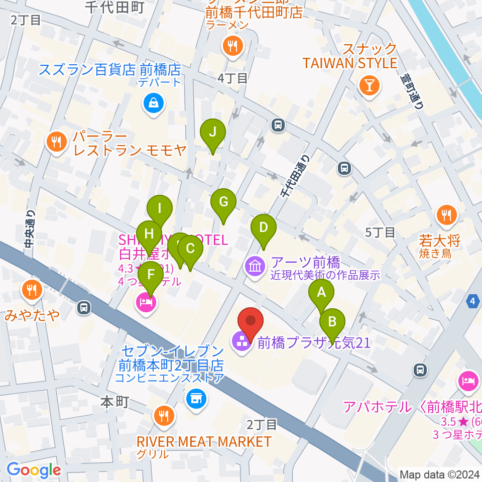 M-wave まえばしCITYエフエム周辺のカフェ一覧地図