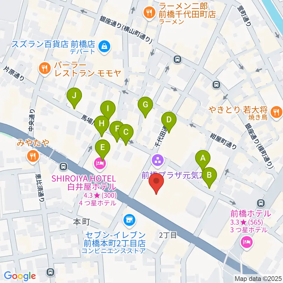 まえばしCITYエフエム周辺のカフェ一覧地図