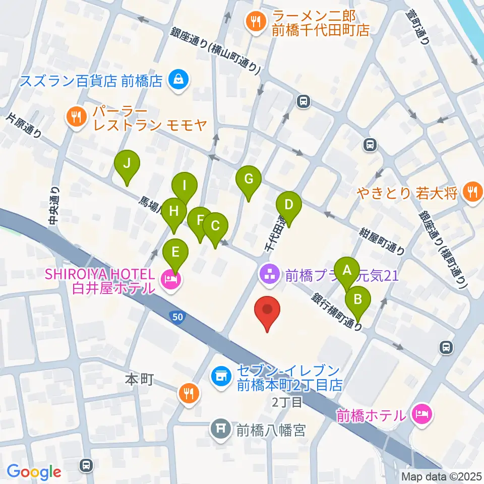 まえばしCITYエフエム周辺のカフェ一覧地図