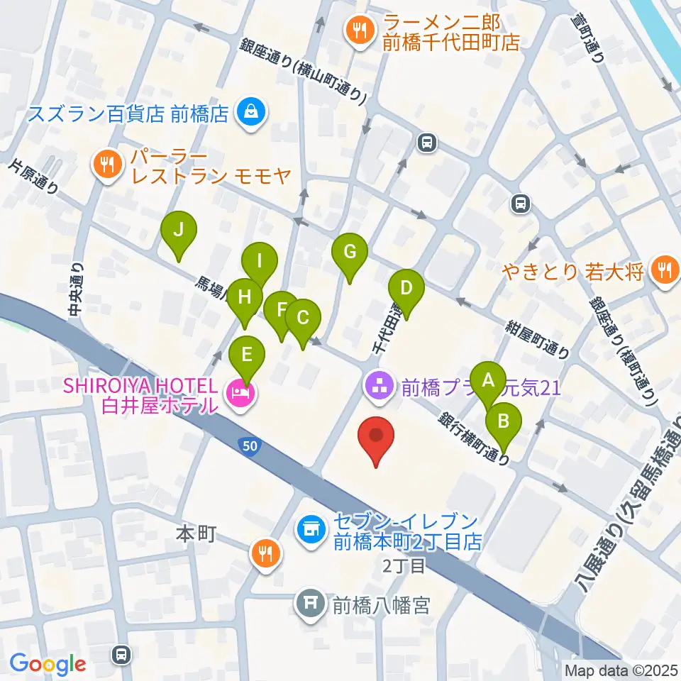 まえばしCITYエフエム周辺のカフェ一覧地図