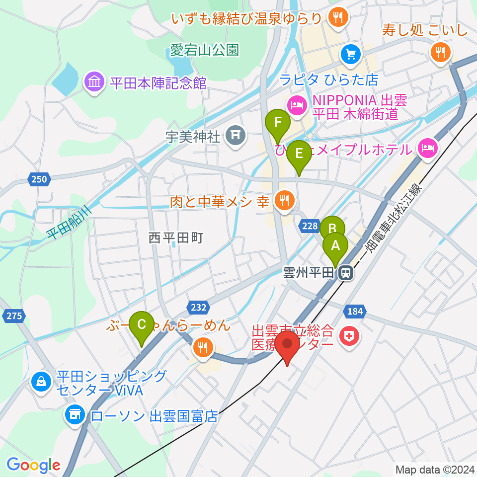 平田文化館周辺のカフェ一覧地図